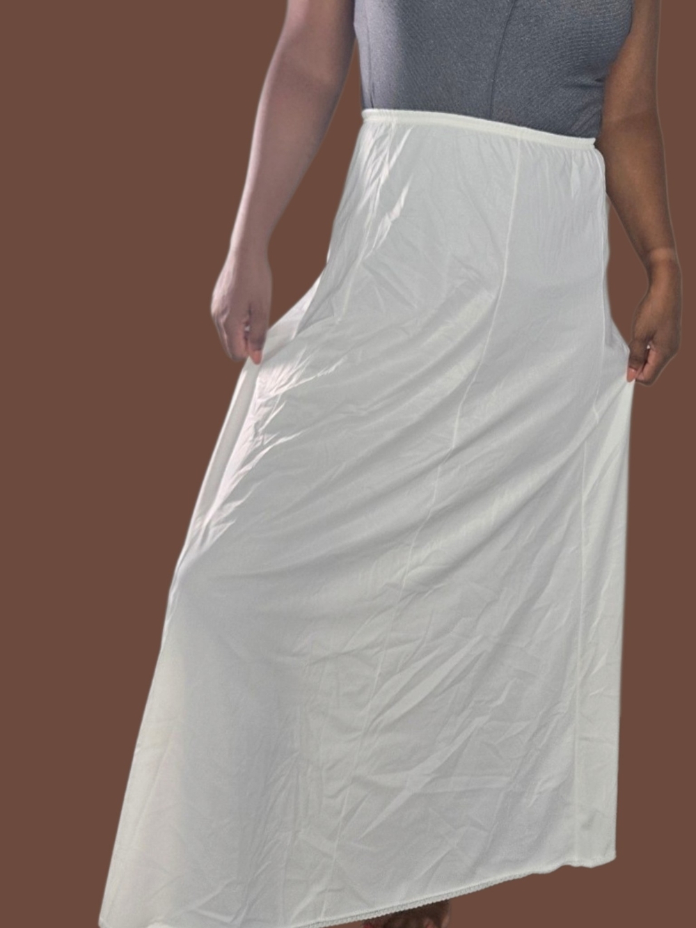 Vintage Vanity Fair White Maxi Nylon Half Slip Lace Trim Skirt A-Line USA Small